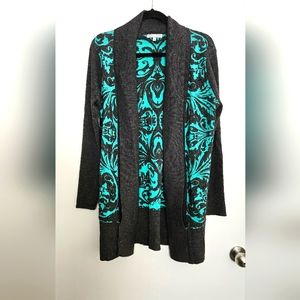 Alberto Makali Womens Long Cardigan Sweater Medium Gray/Tourquoise Wool …